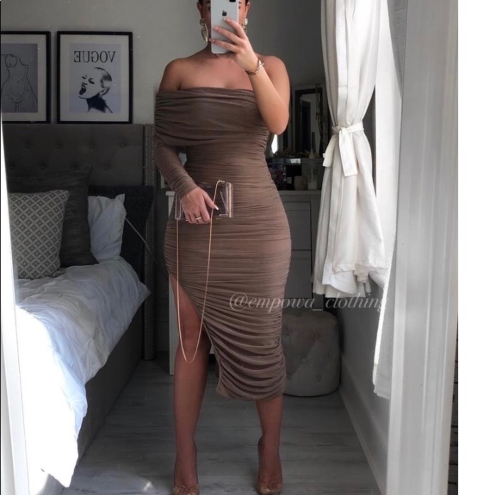 Mesh Midi Dress in Mocha